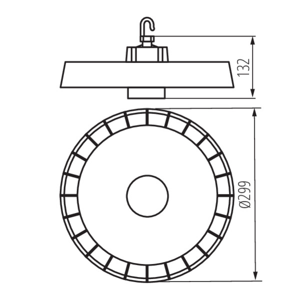 schemat wymiary produktu KANLUX HB PROSTRONG 150W SENSOR