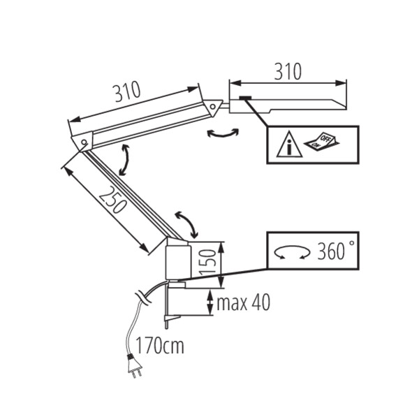 schemat wymiary produktu KANLUX HERON II LED