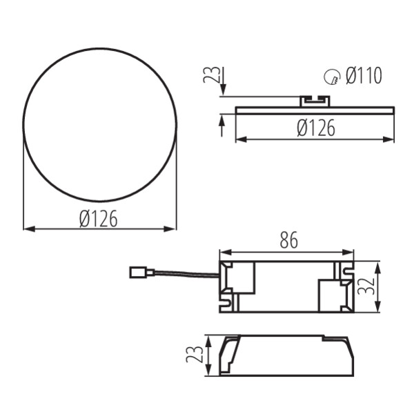 schemat wymiary produktu KANLUX AREL LED