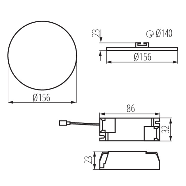 schemat wymiary produktu KANLUX AREL LED