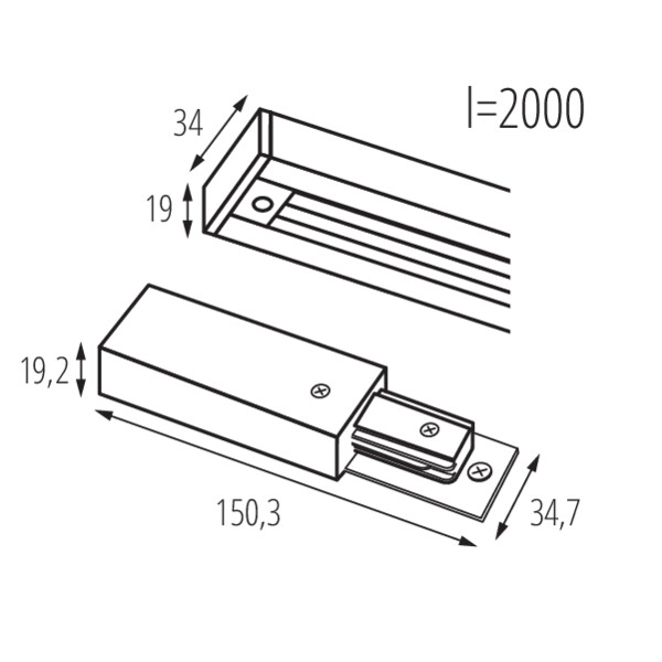 schemat wymiarów produktu Kanlux TEAR 1F SET 2M-B