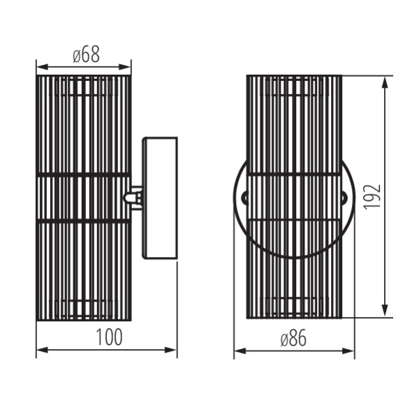 schemat wymiary produktu KANLUX RADILO EL 2X B